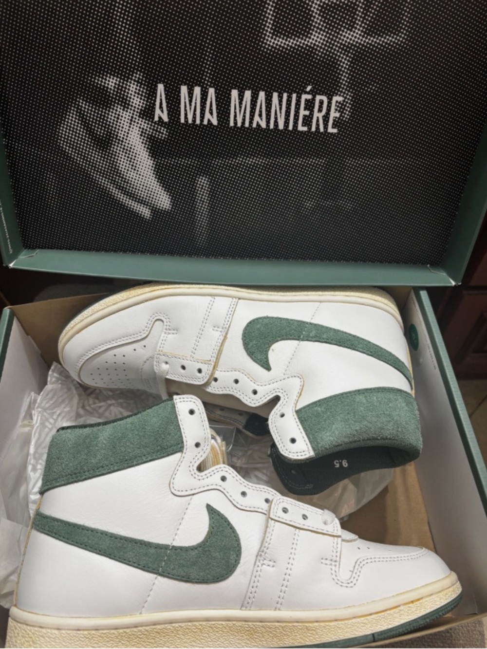 Air Jordan x A Ma Maniére Men's High-Top Sneakers in White & Green Suede MiB